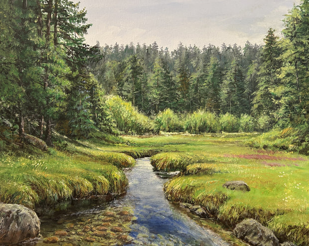 Pine Forest Stream Painting